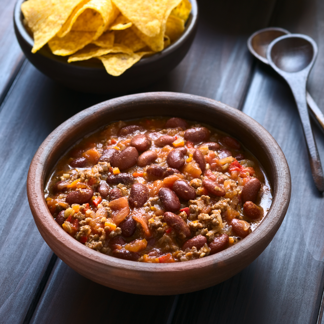 Chilli com Carne Mexicano c/ Arroz Branco e Legumes Salteados