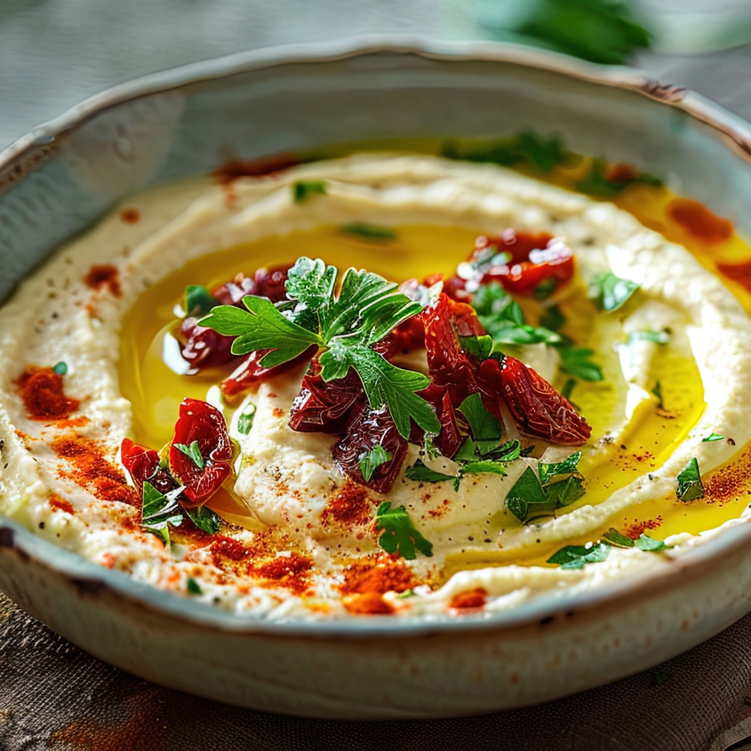 Hummus Árabe de Tomate Seco &amp; Manjericão